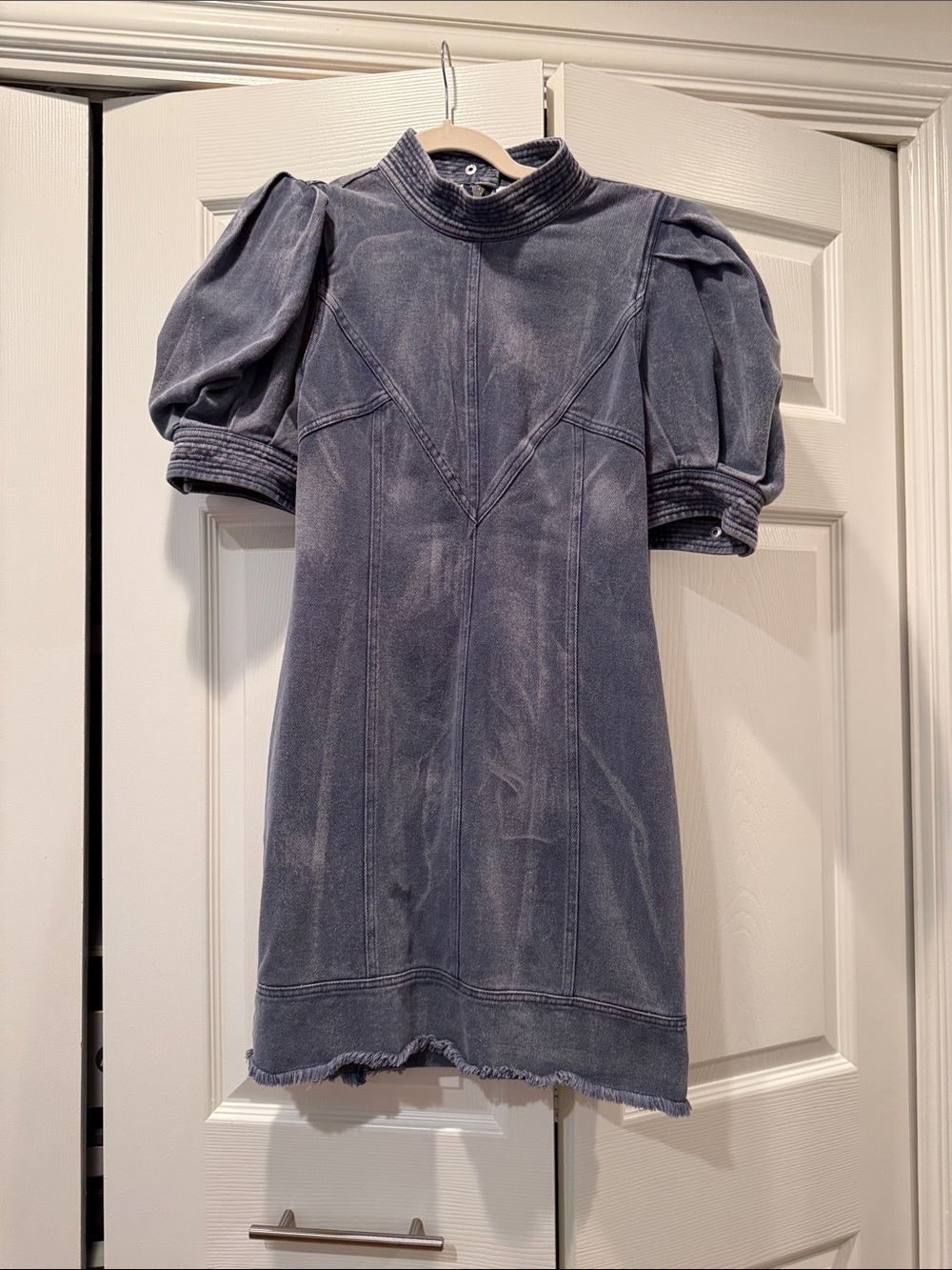 Elliatt Washed Blue Denim Dress with Puff Sleeve